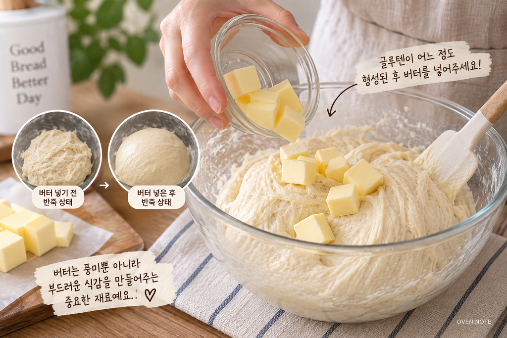 식빵이 퍽퍽해지는 이유 중 하나인 버터 투입 시점과 식빵 반죽 만드는 과정