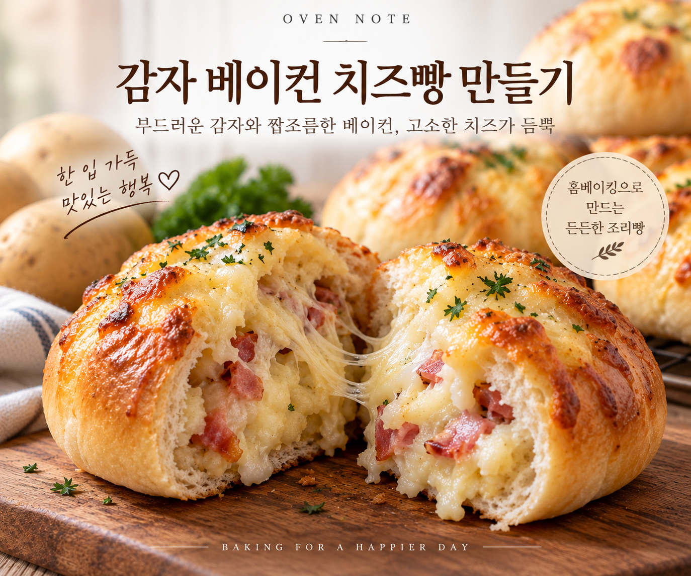 감자 베이컨 치즈빵 만들기｜부드러운 감자와 치즈가 듬뿍 들어간 조리빵