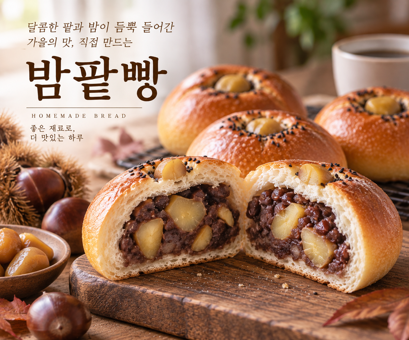 밤팥빵 만들기｜달콤한 팥과 밤이 듬뿍 들어간 가을빵