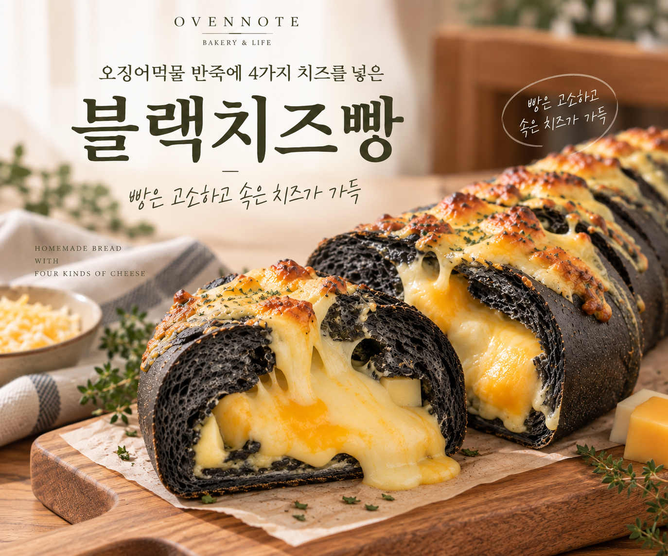 블랙치즈빵 만들기｜오징어먹물 반죽에 4가지 치즈를 넣은 치즈빵