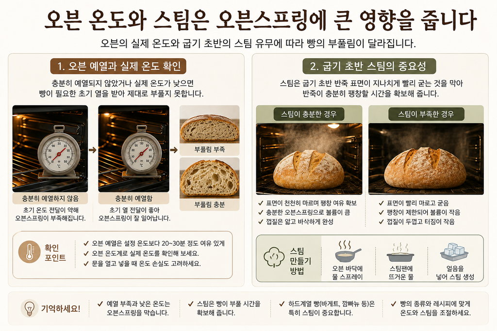 빵 오븐스프링에 영향을 주는 오븐 예열과 실제 온도 스팀의 차이
